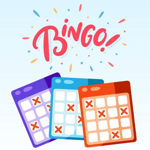 The word Bingo Floating above 3 Bingo cards