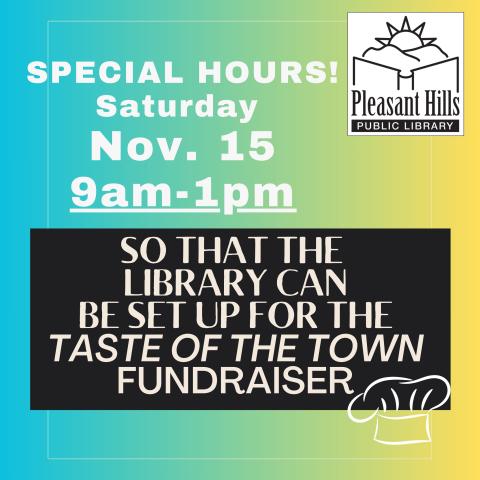 special hours november 15 9am to 1pm