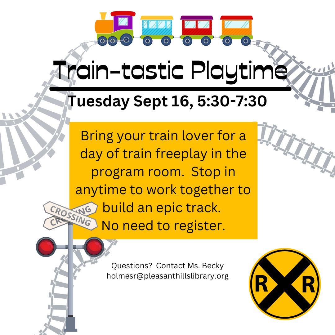 Program description with a background of traintracks and railroad crossing signs